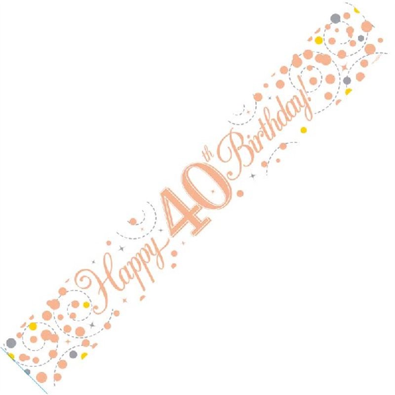 9FT WHITE & ROSE GOLD 40TH BANNER