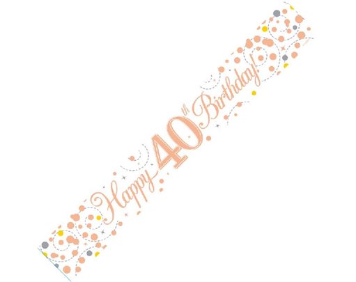 9FT WHITE & ROSE GOLD 40TH BANNER