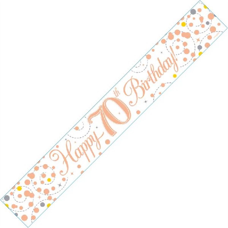 9FT WHITE & ROSE GOLD 70TH BANNER