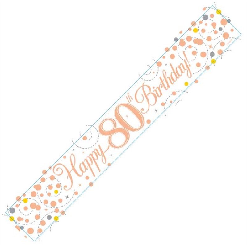 9FT WHITE & ROSE GOLD 80TH BANNER