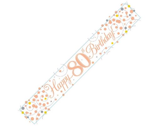 9FT WHITE & ROSE GOLD 80TH BANNER