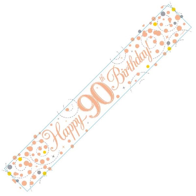 9FT WHITE & ROSE GOLD 90TH BANNER