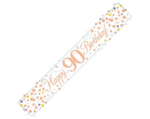 9FT WHITE & ROSE GOLD 90TH BANNER