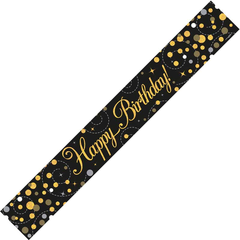 9FT BLACK & GOLD HAPPY B/DAY BANNER