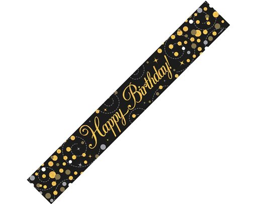9FT BLACK & GOLD HAPPY B/DAY BANNER