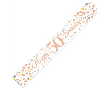 9FT WHITE & ROSE GOLD 50TH BANNER