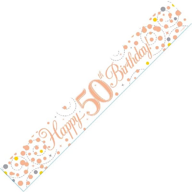 9FT WHITE & ROSE GOLD 50TH BANNER