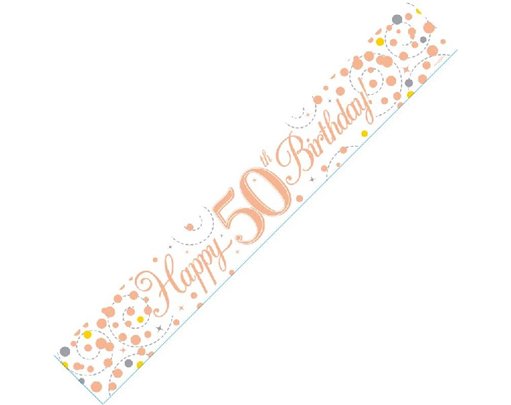 9FT WHITE & ROSE GOLD 50TH BANNER