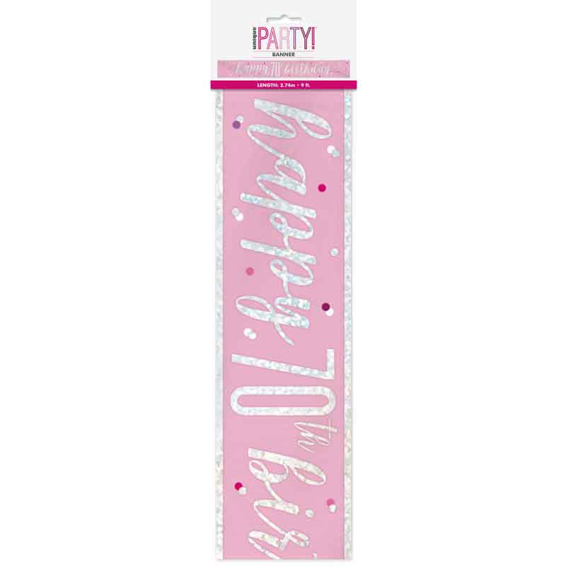 9ft GLITZ PINK 70TH BIRTHDAY BANNER