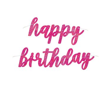 2pc GLITZ PINK BIRTHDAY JOINTED BANNER