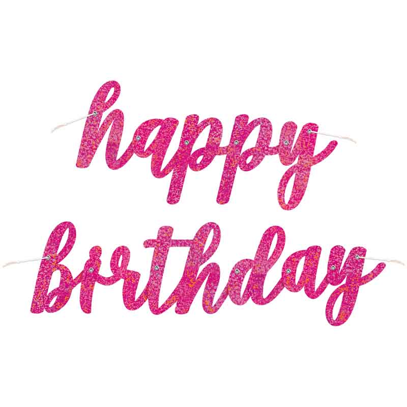 2pc GLITZ PINK BIRTHDAY JOINTED BANNER