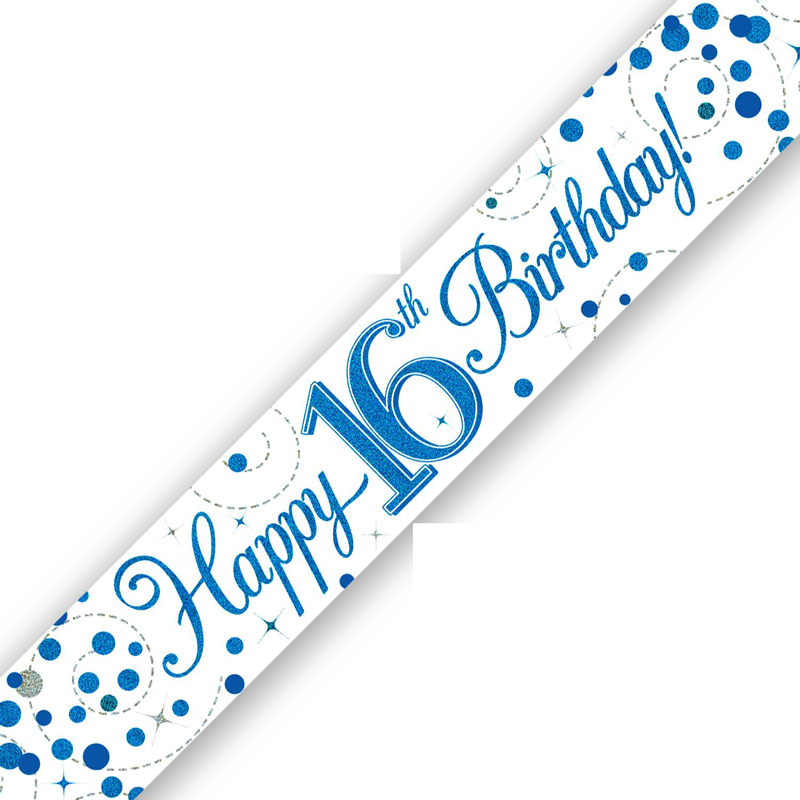 9FT 16TH BIRTHDAY BLUE SPARKLING FIZZ BANNER