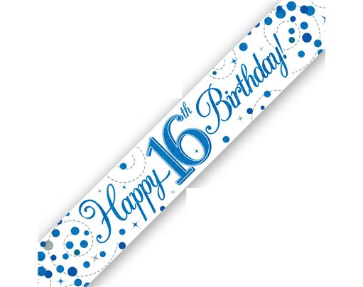 9FT 16TH BIRTHDAY BLUE SPARKLING FIZZ BANNER