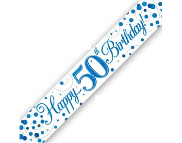 9FT 50TH BIRTHDAY BLUE SPARKLING FIZZ BANNER