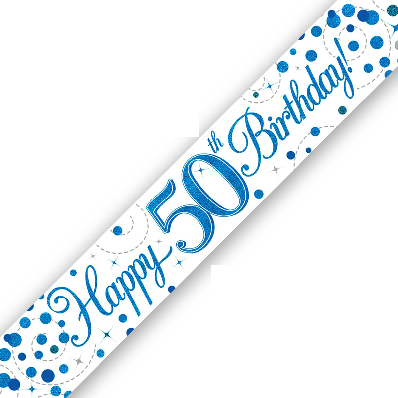 9FT 50TH BIRTHDAY BLUE SPARKLING FIZZ BANNER