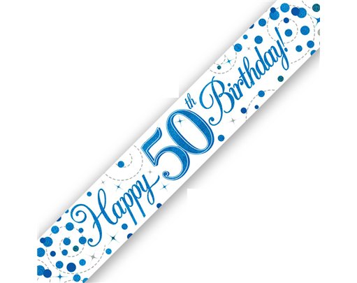 9FT 50TH BIRTHDAY BLUE SPARKLING FIZZ BANNER