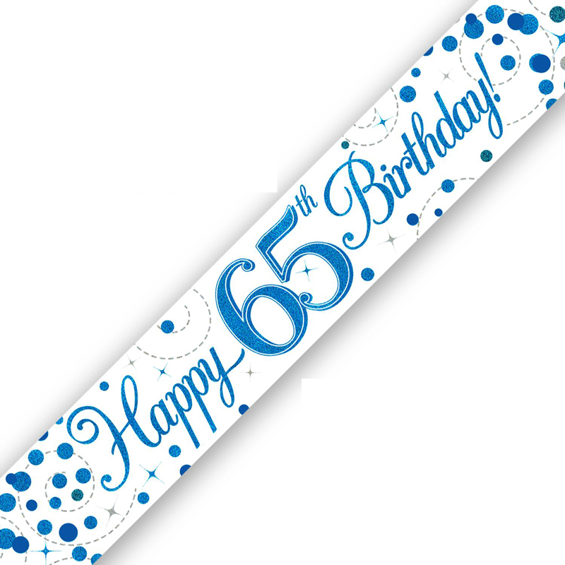 9FT 65TH BIRTHDAY BLUE SPARKLING FIZZ BANNER