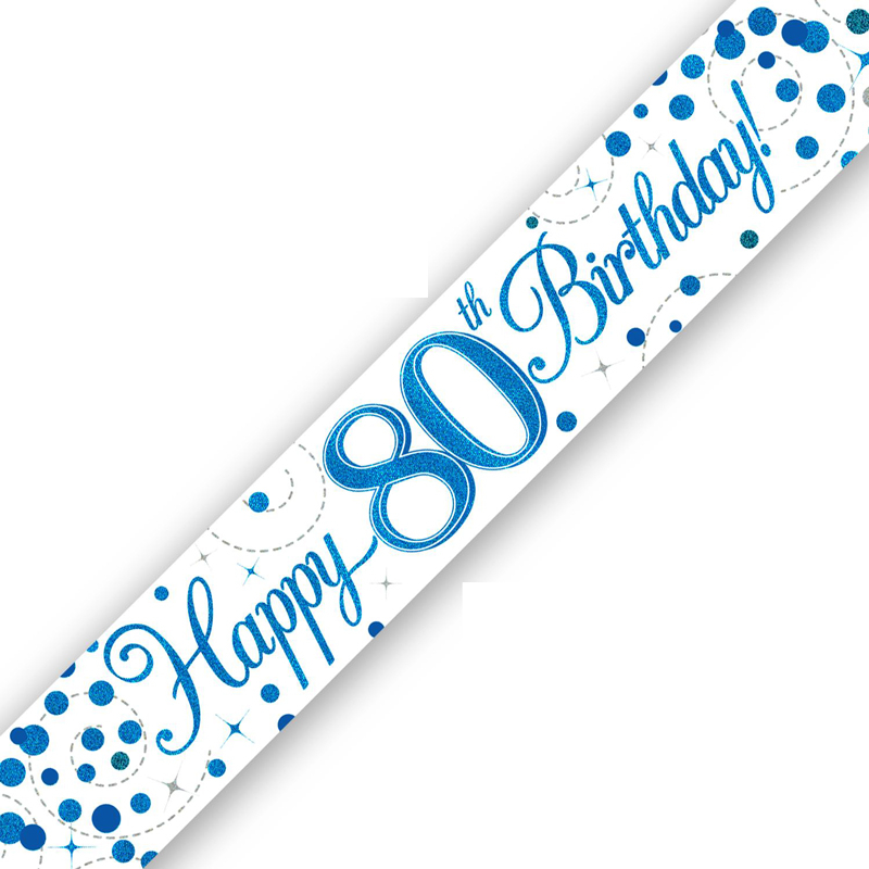 9FT 80TH BIRTHDAY BLUE SPARKLING FIZZ BANNER