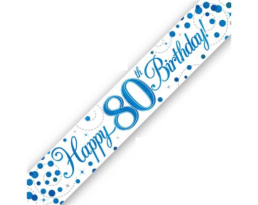 9FT 80TH BIRTHDAY BLUE SPARKLING FIZZ BANNER