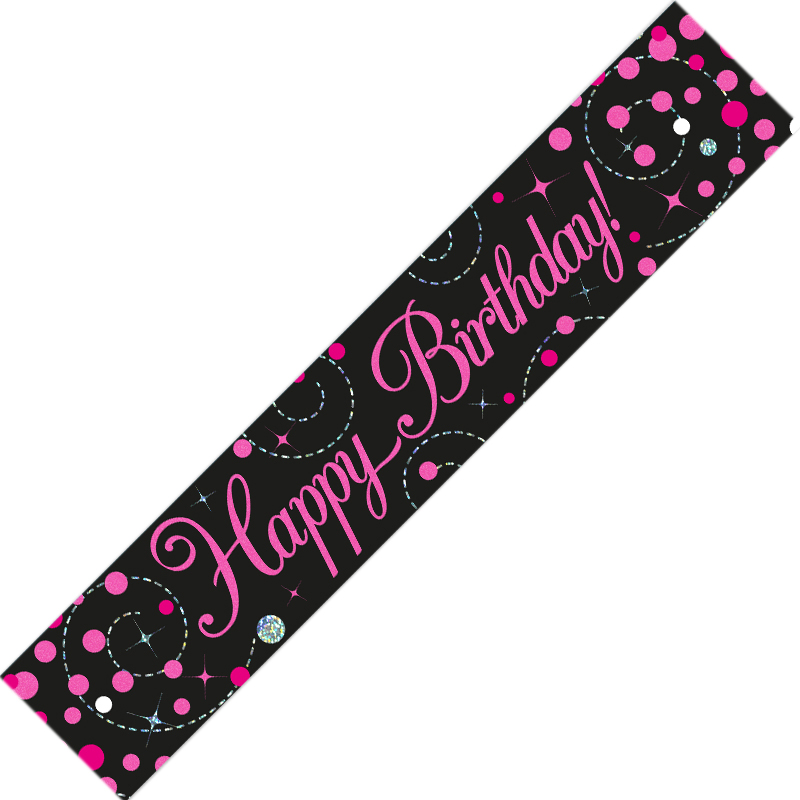 9FT SPARKLING FIZZ BIRTHDAY BLACK & PINK BANNER