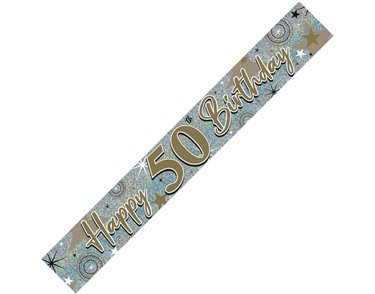 9FT 50TH BIRTHDAY HOLOGRAPHIC BANNER