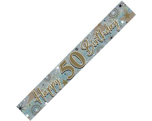 9FT 50TH BIRTHDAY HOLOGRAPHIC BANNER
