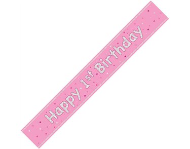 9ft GLITZ PINK 1ST BIRTHDAY BANNER