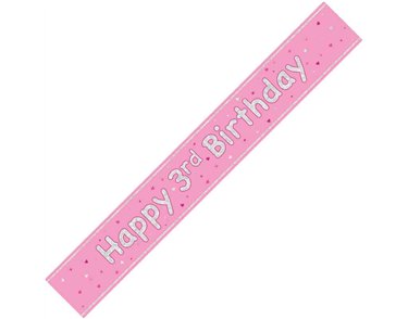 9ft GLITZ PINK 3RD BIRTHDAY BANNER