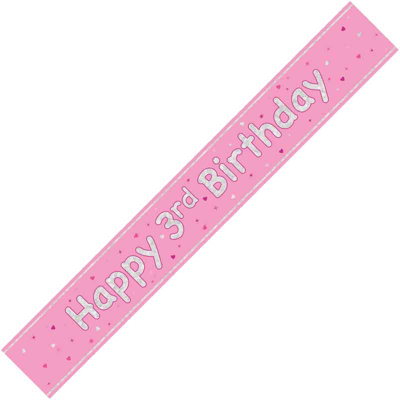 9ft GLITZ PINK 3RD BIRTHDAY BANNER