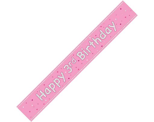 9ft GLITZ PINK 3RD BIRTHDAY BANNER