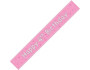 9ft GLITZ PINK 4TH BIRTHDAY BANNER