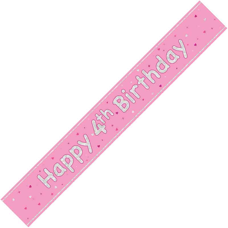 9ft GLITZ PINK 4TH BIRTHDAY BANNER