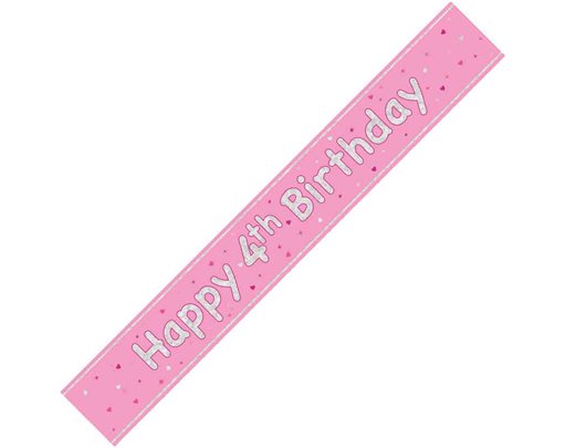 9ft GLITZ PINK 4TH BIRTHDAY BANNER