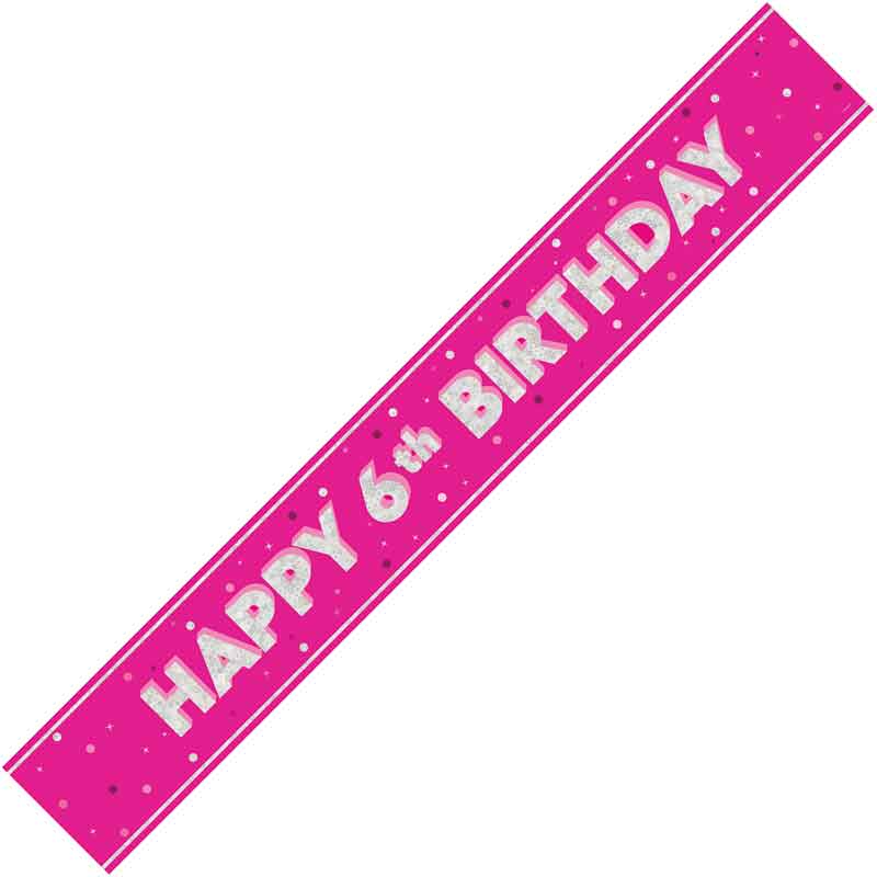 9ft GLITZ PINK 6TH BIRTHDAY BANNER