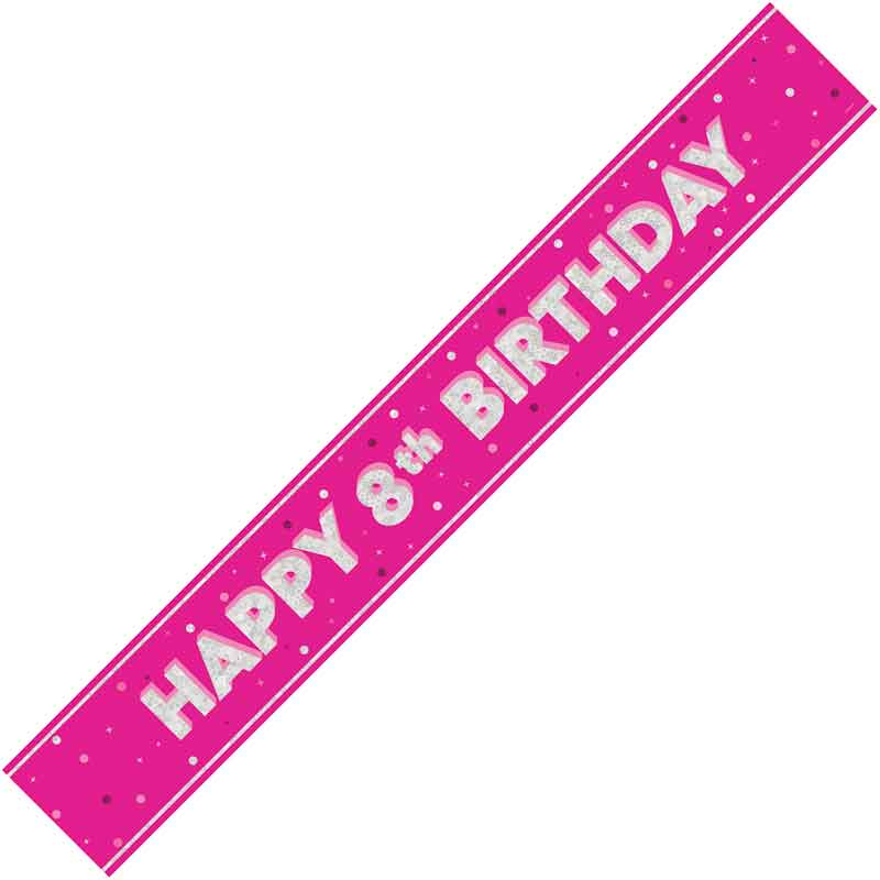 9ft GLITZ PINK 8TH BIRTHDAY BANNER
