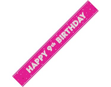 9ft GLITZ PINK 9TH BIRTHDAY BANNER