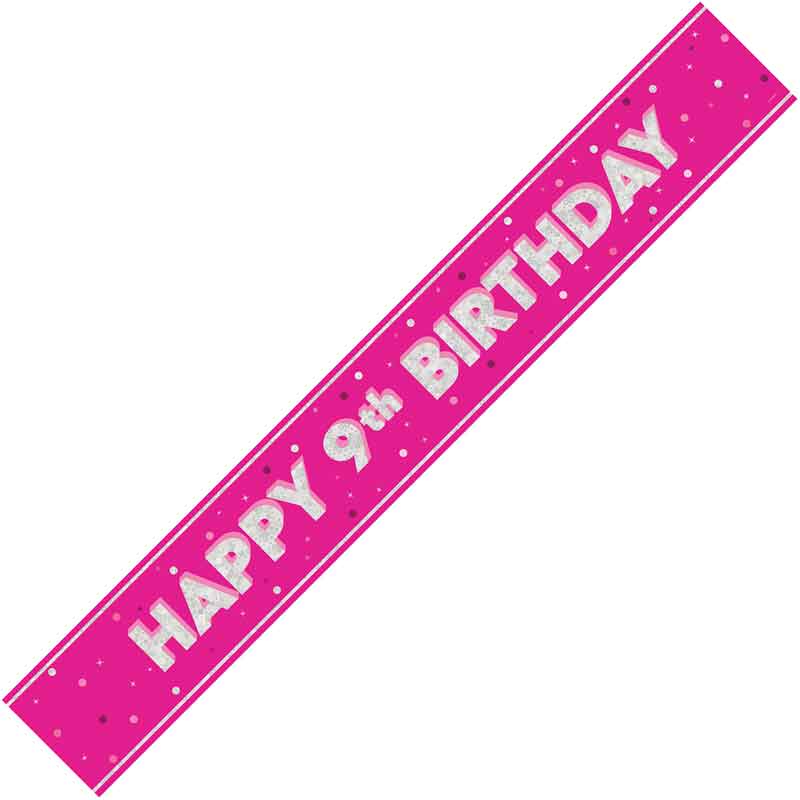 9ft GLITZ PINK 9TH BIRTHDAY BANNER