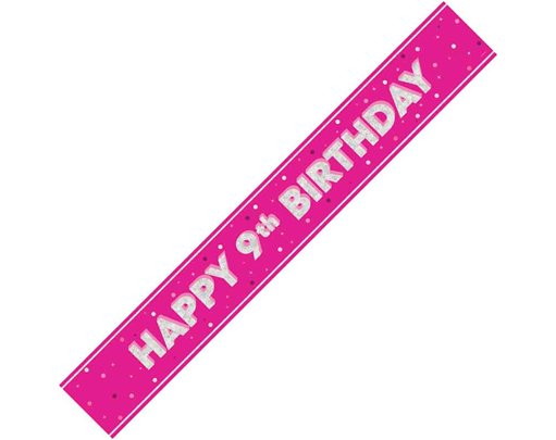 9ft GLITZ PINK 9TH BIRTHDAY BANNER