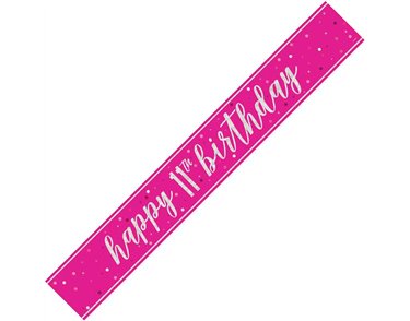 9ft GLITZ PINK 11TH BIRTHDAY BANNER
