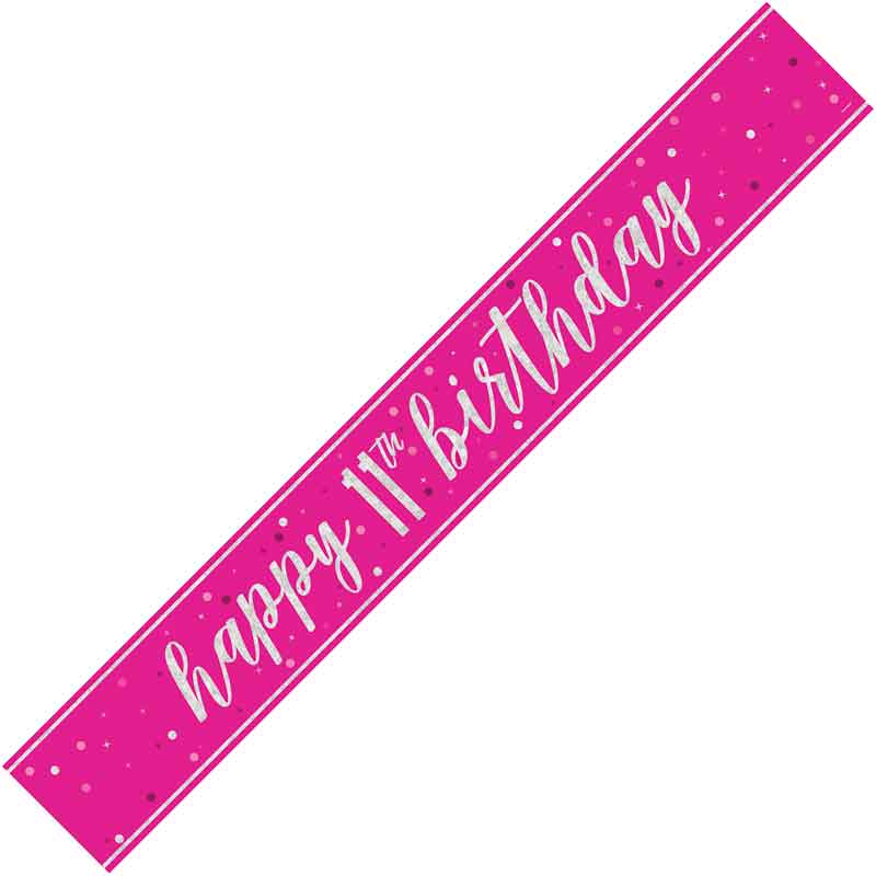9ft GLITZ PINK 11TH BIRTHDAY BANNER