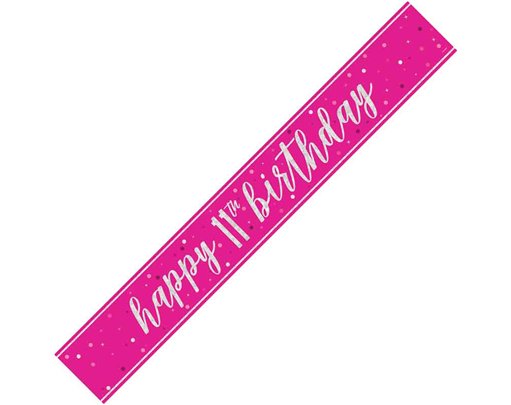 9ft GLITZ PINK 11TH BIRTHDAY BANNER