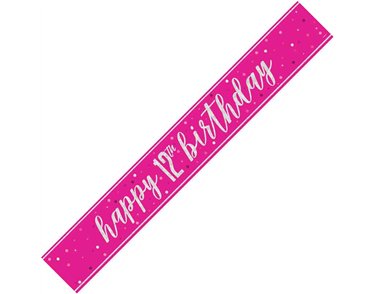 9ft GLITZ PINK 12TH BIRTHDAY BANNER