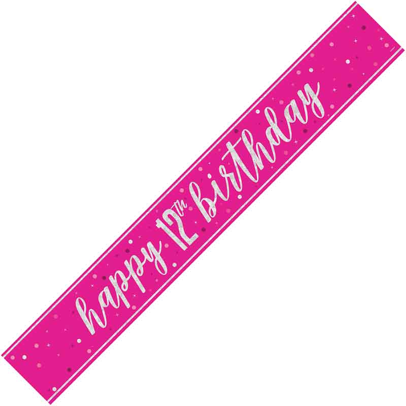 9ft GLITZ PINK 12TH BIRTHDAY BANNER