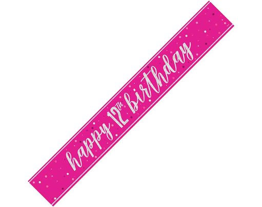 9ft GLITZ PINK 12TH BIRTHDAY BANNER