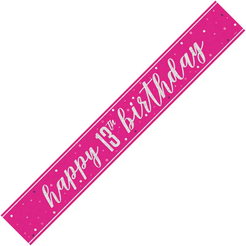 9ft GLITZ PINK 13TH BIRTHDAY BANNER