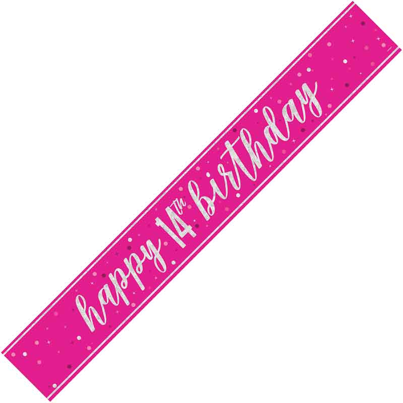 9ft GLITZ PINK 14TH BIRTHDAY BANNER