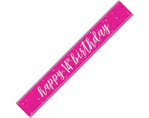 9ft GLITZ PINK 14TH BIRTHDAY BANNER