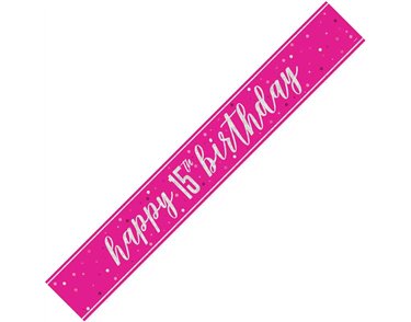 9ft GLITZ PINK 15TH BIRTHDAY BANNER