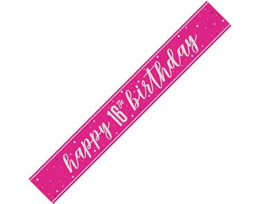 9ft GLITZ PINK 16TH BIRTHDAY BANNER
