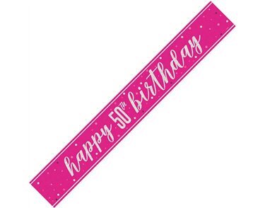 9ft GLITZ PINK 50TH BIRTHDAY BANNER